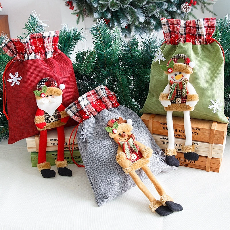 3D Christmas Wrapping Bags Xmas Santa Sacks Drawstring Bags for Birthday Wedding Christmas Party pack