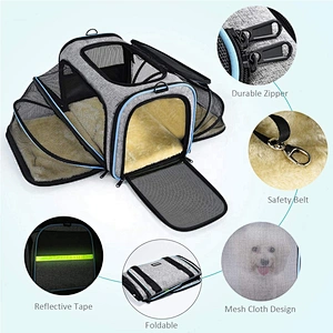 Airline Approved  Expandable Foldable Soft-Sided Dog Carrier 3 Open Doors 2 Reflective Tapes Pet Bag Carrier for Cats and Dogs