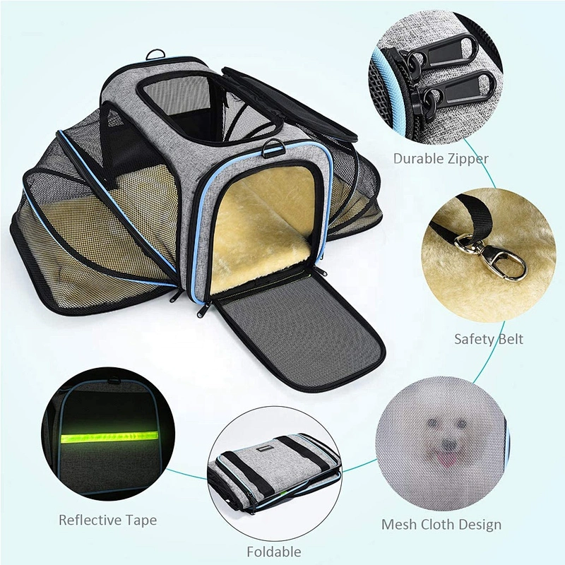 Airline Approved  Expandable Foldable Soft-Sided Dog Carrier 3 Open Doors 2 Reflective Tapes Pet Bag Carrier for Cats and Dogs