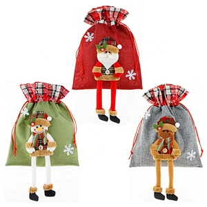 3D Christmas Wrapping Bags Xmas Santa Sacks Drawstring Bags for Birthday Wedding Christmas Party pack