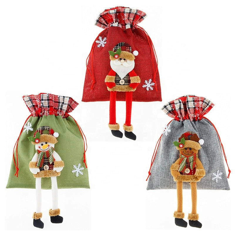3D Christmas Wrapping Bags Xmas Santa Sacks Drawstring Bags for Birthday Wedding Christmas Party pack