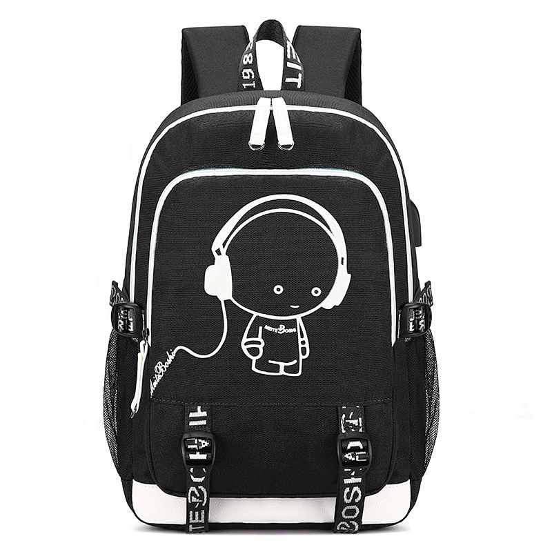 Wholesale reflective Kids polyester backpack Luminous Student laptop Backpack Bag USB Black School Bags For Men backpack