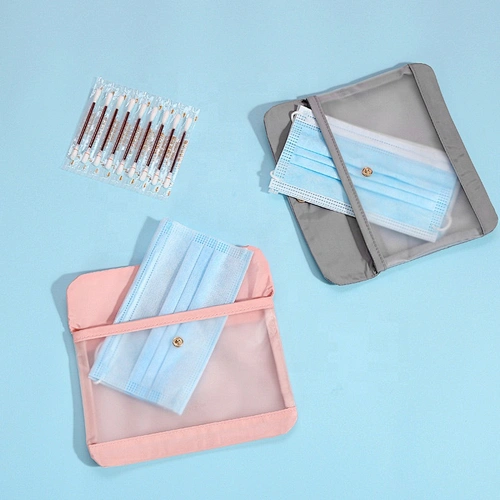 Customize logo portable Dustproof folder foldable face masking box clip case pouch keeper holder fabric masking storage bag