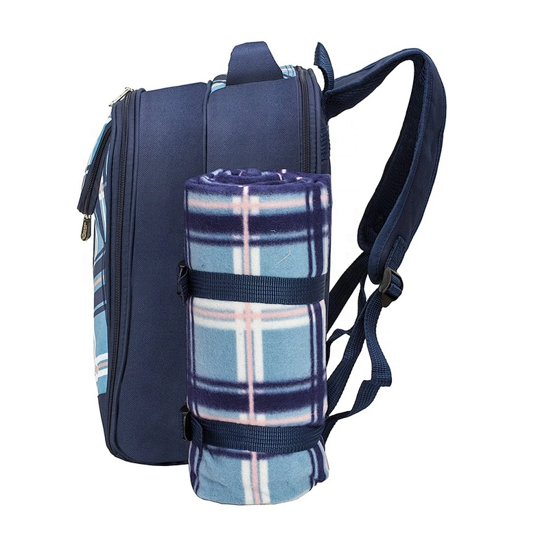 Picnic Backpack Cooler Bag for 2 Person with Cooler Compartment, Detachable Bottle Wine Holder Fleece Blanket Plates and Cutlery