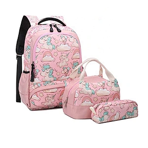 Unicorn School Backpacks with Lunch Bag Pencil Case for Girls and Boys Kids Bookbag 3 in 1 school Bag Set