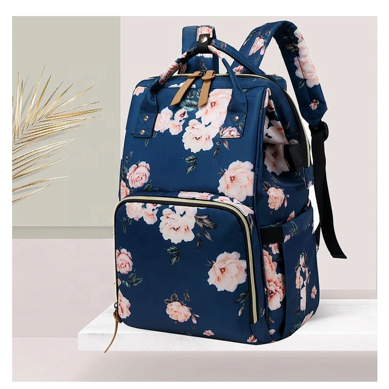 2020 Fashionable Floral Baby Mum bag Water Resistant Baby Maternity Nappy Bag Diaper Bag Backpack with USB charging port