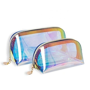 Fashion Customized Holographic PU leather cosmetic makeup bag Custom travel PVC holographic organizer cosmetic makeup bag