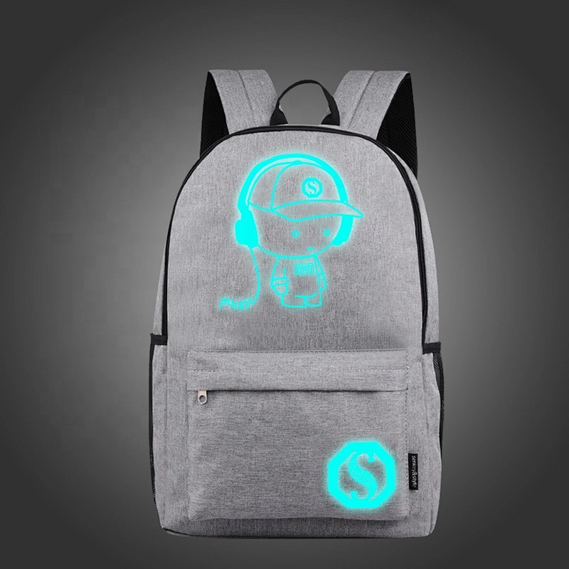 Fashion cartoon screen printing Night Luminous School Travel Backpack luminous bagpack school backpack with USB charging port