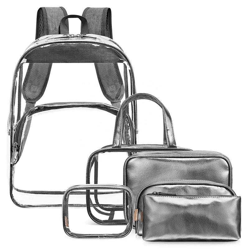 Amazon European and American fashion high-quality PVC transparent 6pcs sets backpack for women girls shoulder bag