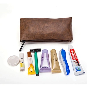 2Pcs/set PU Leather Vintage Luxury Cosmetic Bag Hanging Zipper Makeup Case Women Men Travel Toiletry Wash Makeup Bag