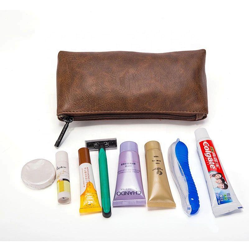 2Pcs/set PU Leather Vintage Luxury Cosmetic Bag Hanging Zipper Makeup Case Women Men Travel Toiletry Wash Makeup Bag