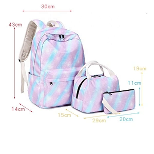 2020 Trending green strips 3 in One set school bags sets fancy teenage backpack lunch bag pencil case wallet for girls