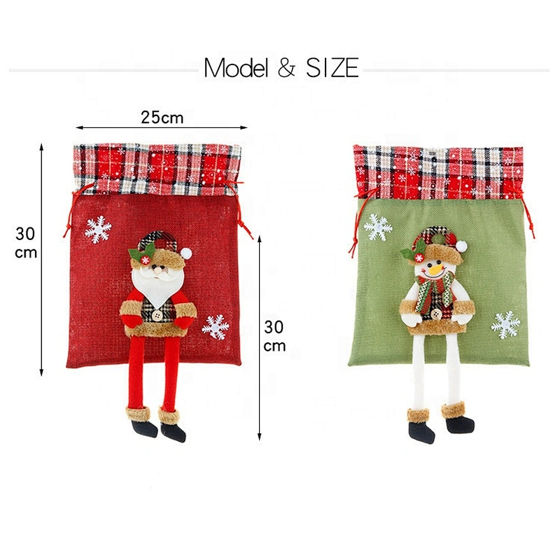 3D Christmas Wrapping Bags Xmas Santa Sacks Drawstring Bags for Birthday Wedding Christmas Party pack