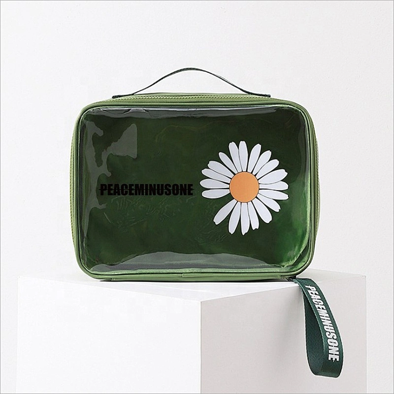 Low MOQ custom Logo clear transparent holographic makeup bag make up pouch pvc cosmetic bags for women