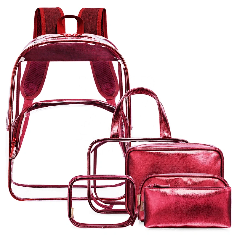 Amazon European and American fashion high-quality PVC transparent 6pcs sets backpack for women girls shoulder bag