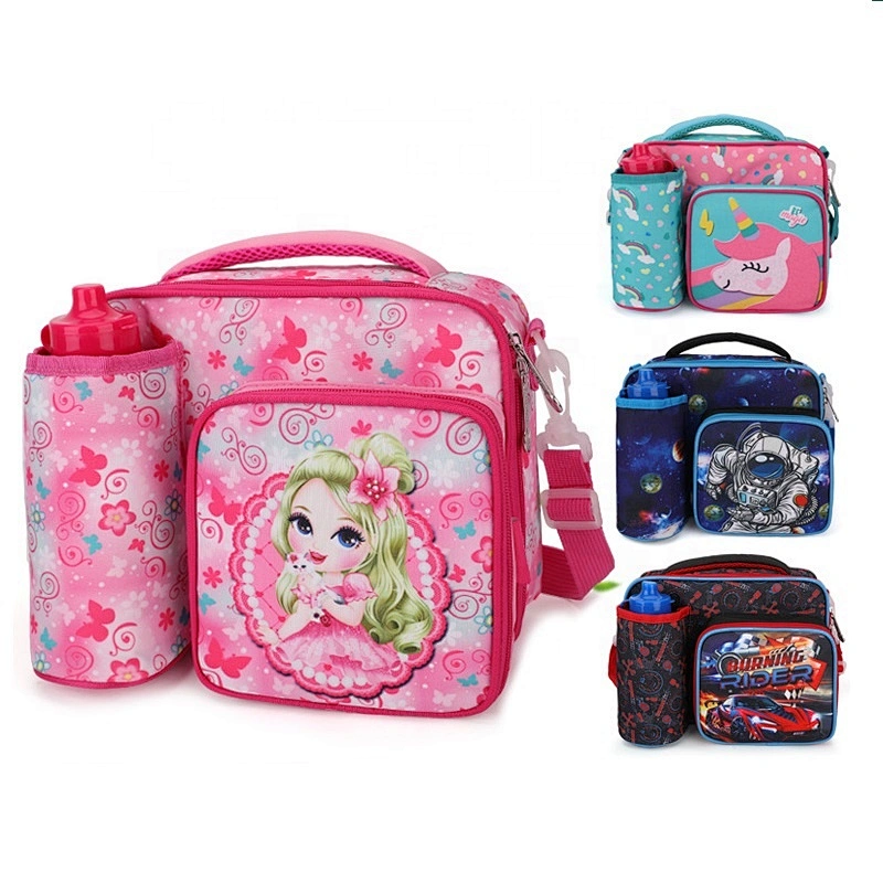 New design waterproof full printing glitter two layers U shape open top carry lunch bag for girls picnic cooler bags