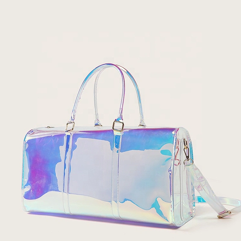 Custom clear Laser PVC / TPU duffel bag large capacity  travel weekender laser trendy sports bag portable Travel bag for unisex