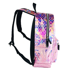 Shiny Pink Color Holographic Laser PU Leather Backpacks high class student school bags Casual Women Girls Custom Waterproof bag