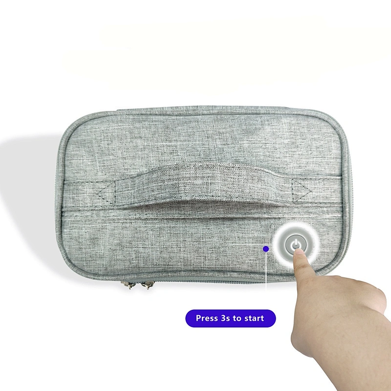LED Foldable UVC baby items disinfection case with concealed USB charging sterilize handbag