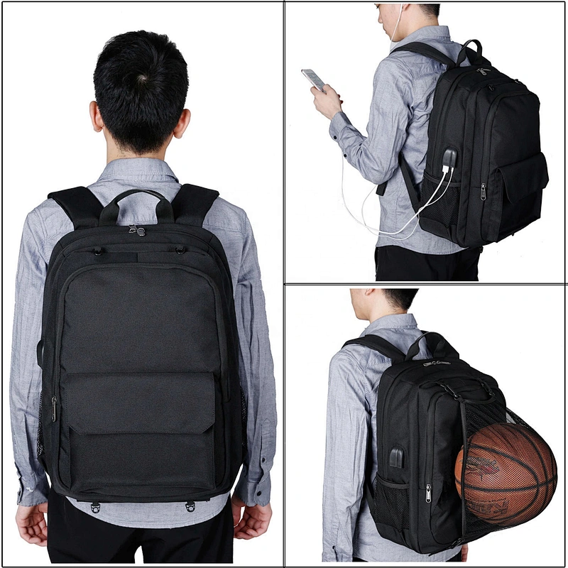 Anti-theft USB charging earphone hole men briefcase notebook bags business laptop backpack