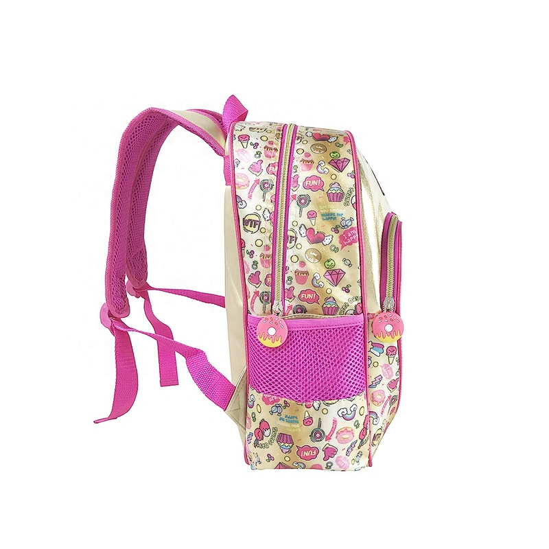 Popular factory high quality student backpack golden backpack leather children school bags for girls kids with fantasy fabric