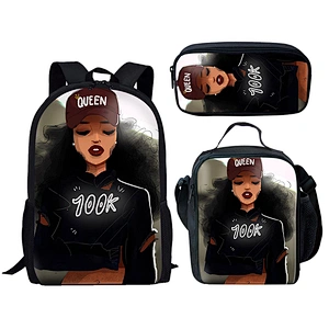 3 in 1 Backpack Sets Afro African Women Printed school backpack student Kids Student Book Pack School Bag With Pencil Box