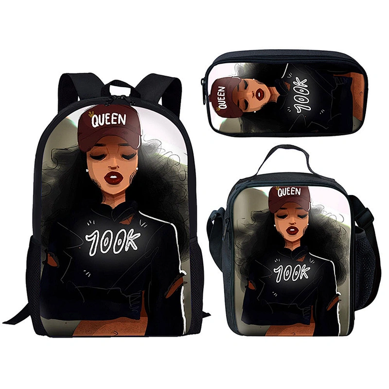 3 in 1 Backpack Sets Afro African Women Printed school backpack student Kids Student Book Pack School Bag With Pencil Box