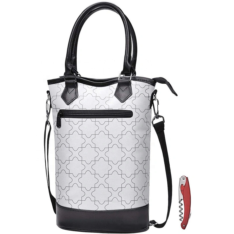 Insulated Single Bottle Wine Tote Carrier Travel Cooler Bag Purse Leather Handles