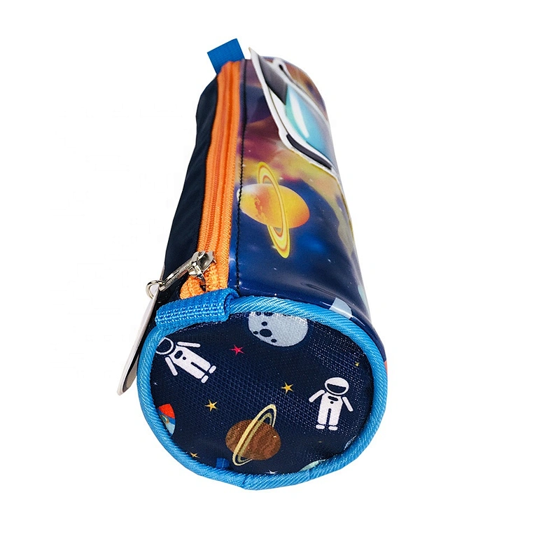 Cheap Promotional gift Custom Holographic Stationery Space Cylindrical Kids Pencil Case Pencil Bag