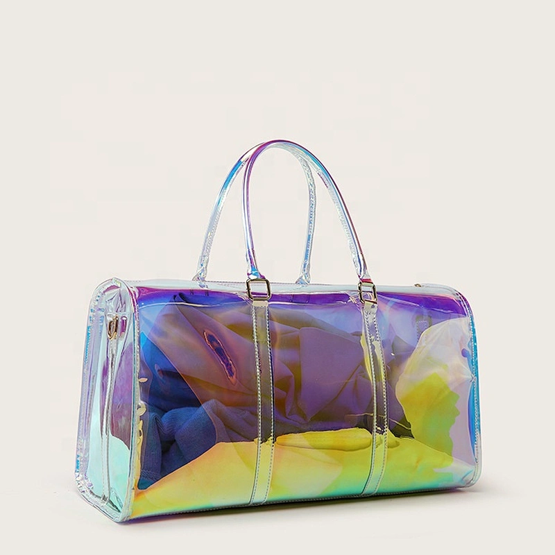 Custom clear Laser PVC / TPU duffel bag large capacity  travel weekender laser trendy sports bag portable Travel bag for unisex