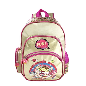 Durable custom high quality student bag backpack golden backpack leather children school bags for girls kids with fantasy fabric