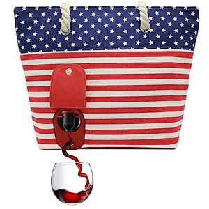 Fashionable functional soft cooler purse with Hidden Insulated Compartment Wine Tote Bag with or without the beverage pouch
