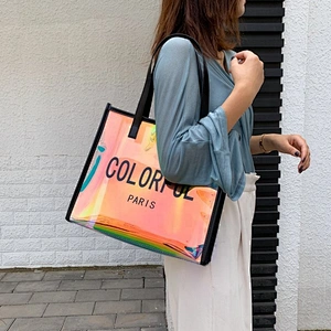 PVC tote jelly handbags with metal hasp closure washable shopping bags