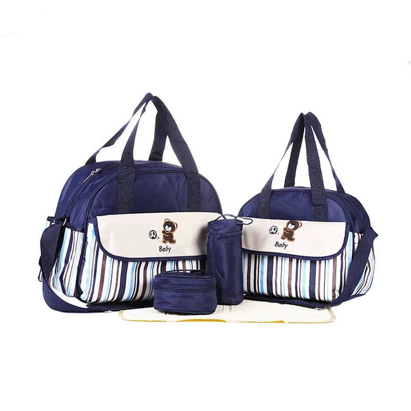 Multifunctional Fashion Mummy Maternity Bag 5 Pieces Set Polyester Baby Diaper Bag With Changing Pad
