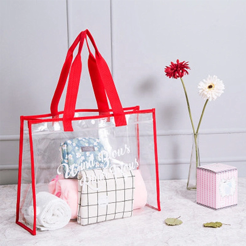 Custom Print Clear PVC Zipper Shopping Bag Large Beach Tote Bags Transparent Candy Color Jelly Women Handbag