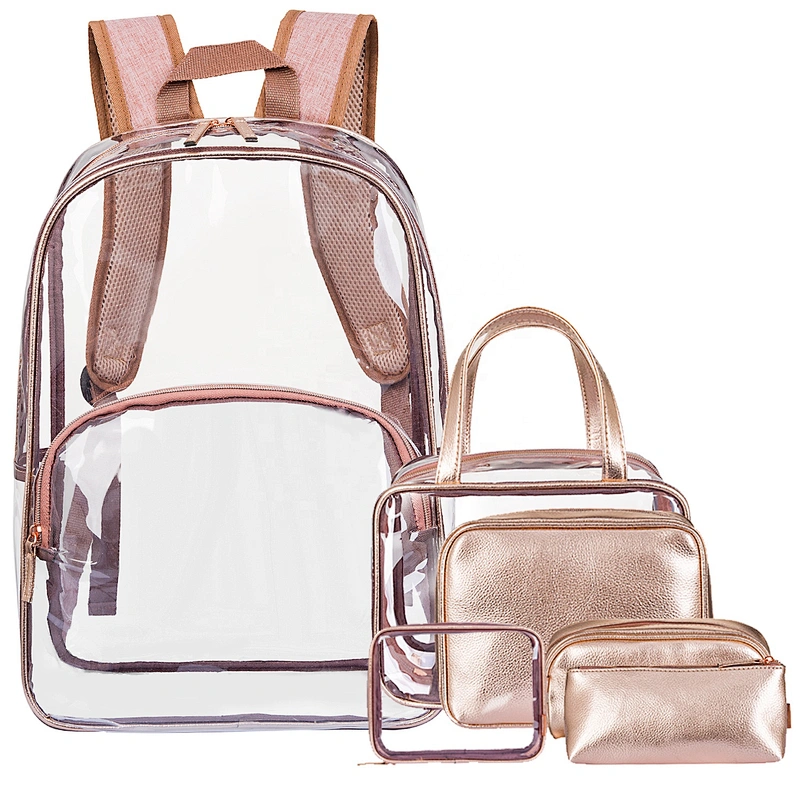 Amazon European and American fashion high-quality PVC transparent 6pcs sets backpack for women girls shoulder bag