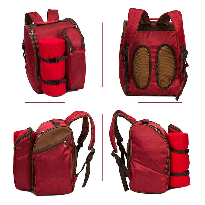 2 Person Red Picnic Backpack with Cooler Compartment Big Capacity Insulated Cooler Backpack Bottle Wine Bag for Lunch Picnic