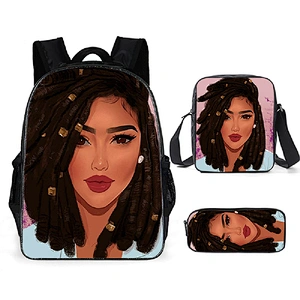 Children School Bags Black Art African Girl Printing 3pcs/set School Bag for Kids School Bagpack Teenagers Book Bags Set