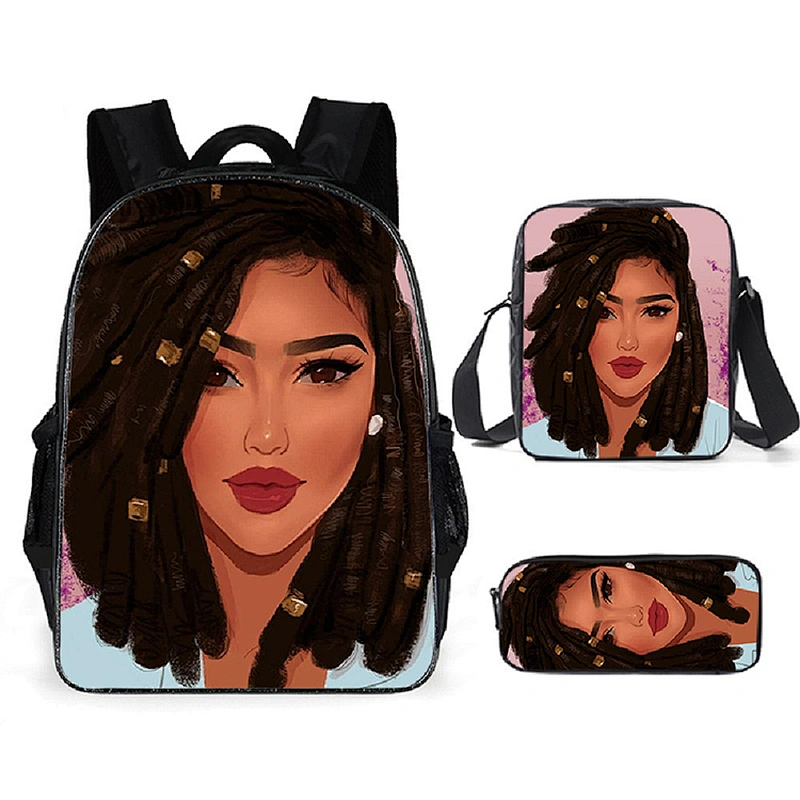Children School Bags Black Art African Girl Printing 3pcs/set School Bag for Kids School Bagpack Teenagers Book Bags Set