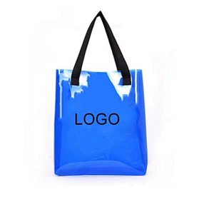 Fashion ladies shopping shoulder bag logo print Big pvc summer beach bag tote transparent with long handle