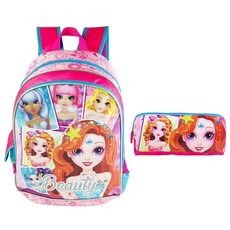 Wholesale Lightweight Student Princess Bookbags Travel Daypack Schoolbag Trendy Girl School Backpack bags set + Pencil Case
