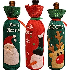 3PCS Christmas Wine Bottle Cover Gift Wrapping Cover Bag Holiday Table Decor Champagne Decoration Cover Bags Santa Clause bag