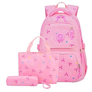 3 SetsTravel Backpack School Bag+Hand bag with Strip +Cylindrical Pencil Case bag