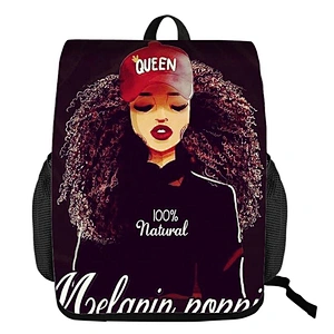 Factory Wholesale Afro Lady Girl drawstring backpack Africa Beauty Princess Girls  Brown Book Bag Children School Bags