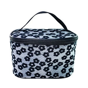 OEM/ODM Waterproof daisy embroidery Women Travel Makeup Organizer Cosmetic bag basket Case Bags with handles