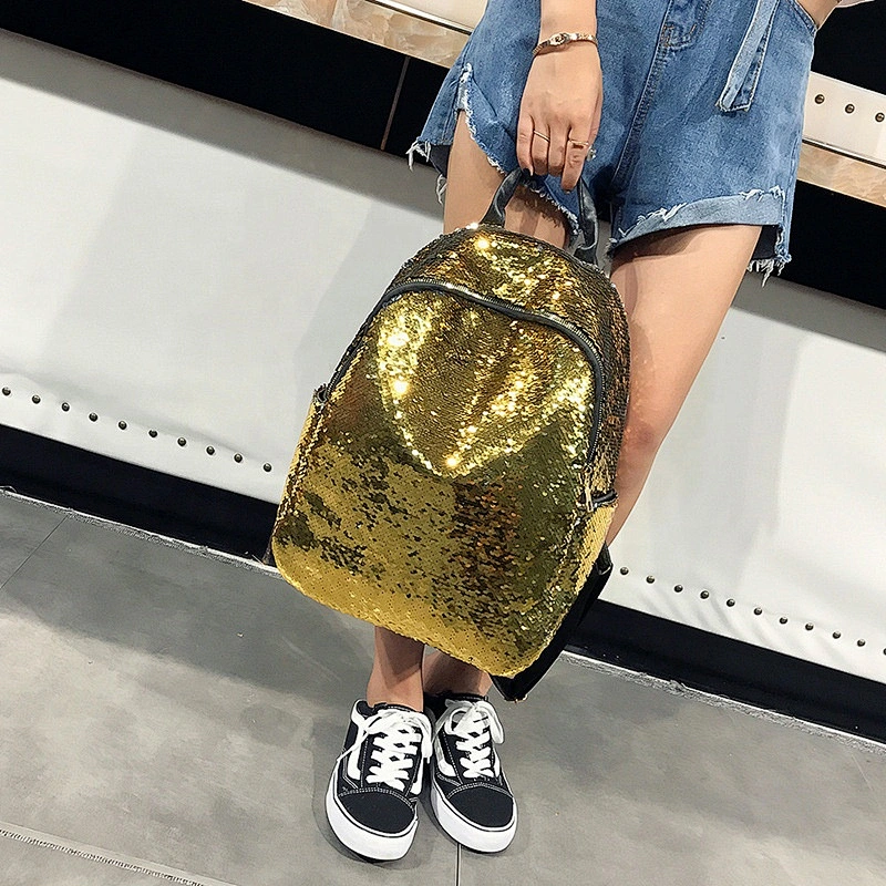 Sequins sequence patchwork bling PU women girls travel stylish school  gym books  backpack