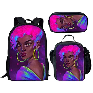 African Black Girl Africa Art Design Custom Cartoon Printed High Quality Lunch Bag Backpack For Kids Cheap School Bags set