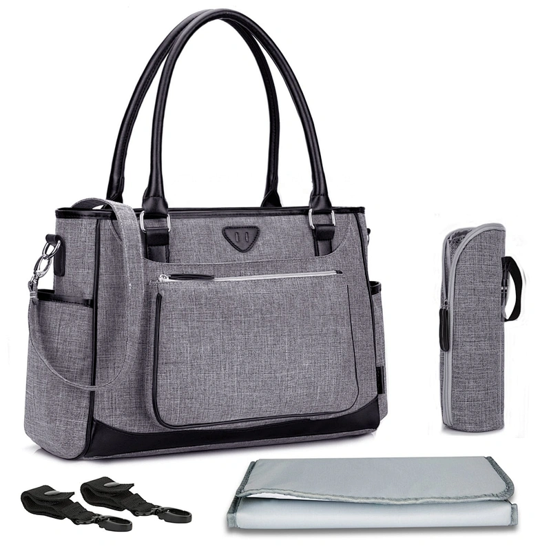 Stylish Multi-function Baby Tote Bag Portable Shopping Handbag Diaper Bag with Insulated Pocket