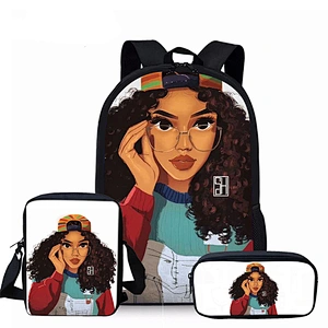 Children 3pcs/set School Bags for Kids Black Art African Girl Printing School Bag Teenagers Shoulder Bagpack Satchel bag