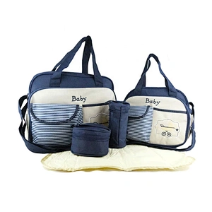 Multifunctional Fashion Mummy Maternity Bag 5 Pieces Set Polyester Baby Diaper Bag With Changing Pad
